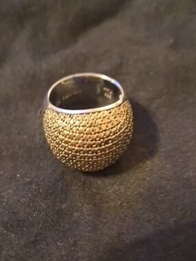 Textured Sterling Silver 14k Gold Dome Statement Ring - Women Jewelry